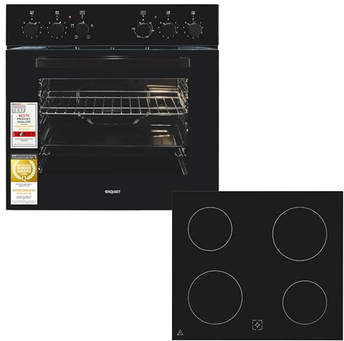 Exquisit Herd-Set EHE5246 mit Glaskeramikkochfeld, 59 L, Schwarz | Energieklasse A, 4 Strahlungskochzonen, Ober-/Unterhitze, Restwärmeanzeige, 50–250 °C Temperaturbereich