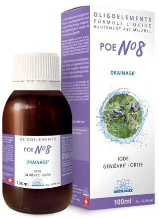 POE N°8 - Préparation en oligoéléments - Iode - Genièvre, Ortie - Drainage - 100 ml - Bioligo