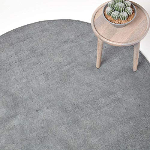 Homescapes runder Kurzflor-Teppich/Bettvorleger, getufteter Baumwollteppich, 150 cm, grau