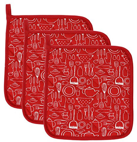Lifaith 100% cotone cucina quotidiana Base in Spugna Sottopentola resistente al calore sottobicchiere Presina per cottura e 20 x 20 cm, set di 3 Rosso