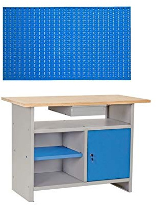 Banco da Lavoro 120x60x84h con pannello portautensili + 30 ganci in omaggio