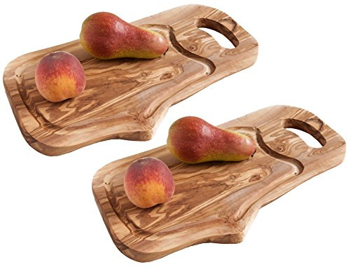 Tablas de cortar de 2 piezas (Tabla de madera de olivo Set compuesto de 2 rústico con zumo canaleta y mango, 2-tlg 35 cm