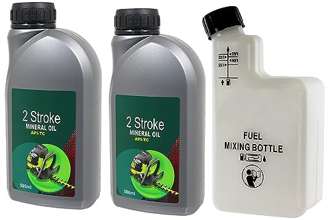 SPARES2GO 2 Stroke Low Smoke Mineral Oil 500ml (Pack of 2) + Fuel Mixing Bottle (1 Litre)