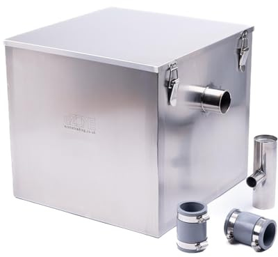 Commercial Catering Grease Trap 55 Litre Under Sink Kitchen Drainage Wastewater Fat Oil Interceptor Separator Stainless Steel with Couplings and T-Vent Pipe