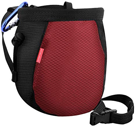 Rhino Valley Sac de Craie, Sac à Magnésie d'escalade avec la Ceinture Réglable et pour l'escalade, la Gymnastique, Le Levage de Poids - Noir&Rouge