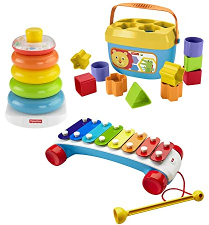 Fisher-Price FWP36 - Klassiker Trio Geschenkset mit drei Baby-Spielzeugen zum Stapeln, Sortieren und musikalischen Spielen, Babyspielzeug ab 18 Monaten