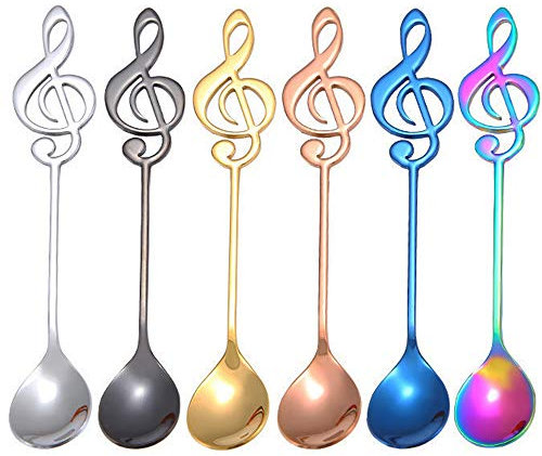 Kaffeelöffel, 6 Stück, Musiknoten-Teelöffel-Set, 304 Edelstahl, kleine Mini-Espresso-Löffel, Rühren, Mixen, dekorative Getränkelöffel für Tee, Eis, Kuchen, Dessert, Suppe, Antipasto, Zucker (15,2 cm)
