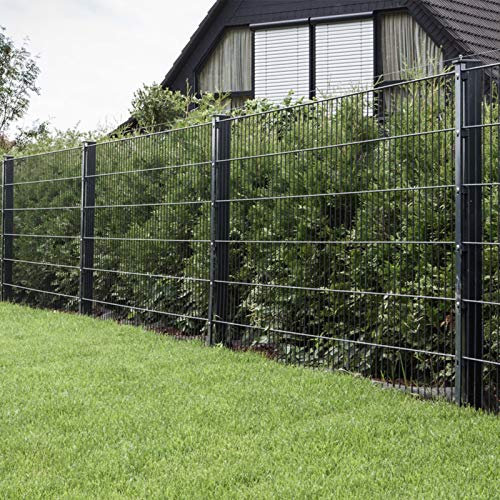 HORI® Doppelstabmattenzaun Komplettset 6/5/6 Zaun Gartenzaun mit Abdeckschiene – 2 Zaunelemente 200 cm & 3 Pfosten zum Einbetonieren Höhe 103 cm I Länge 8 m I Anthrazit I RAL 7016