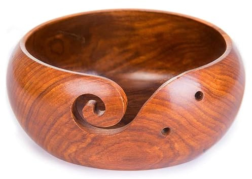 Joyeee Große Garnschale aus Holz, 1 Stück, Premium-Strickaufbewahrung, Zubehör und Zubehör, Garnhalter für Strick- und Häkelgarnwickler, handgefertigte Garnkugelschale, braune Box #04