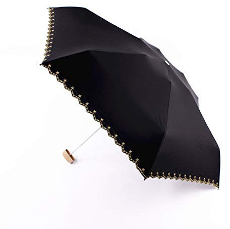 DJMJHG Leichter Mini-Pentagramm-Sternschirm Rainy Five Pocket Faltbarer Regenschirm für Frauen Gestickte Spitzenschirme schwarz