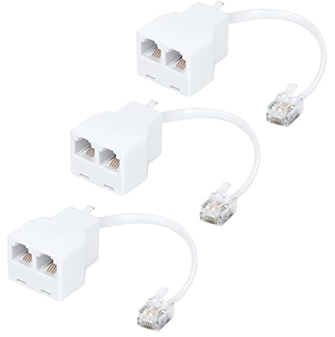 Vthahaby Phone Line Splitter,Telephone Splitter,with RJ11 6P4C Plugs,Suitable for Telephone,Fax Machine,White 3-Pack
