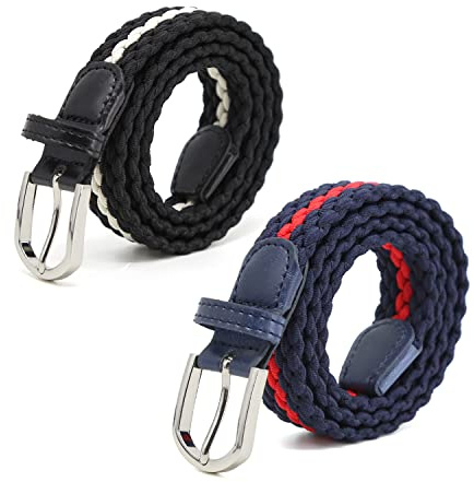 AnJuHoPa stretchbälte flätat elastiskt hållbart bälte nickelfritt spänne tygbälte tillverkat av ekologiskt testat material unisex bälte, (marin-röd) & (svart-vit), 2PCS/Länge 80cm