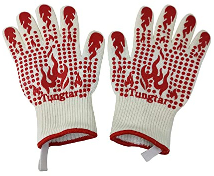 Ove Gloves mit BBQ Hitzebeständige Ofenhandschuhe, 27,9 cm, 800 °C, Guantes para Caliente, grillfest, hitzebeständig, für Männer und Frauen, Grillhandschuhe, Backen, Schweißen, Weiß