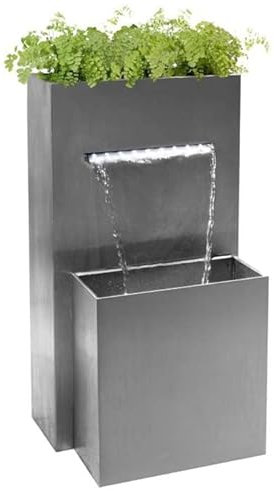 Primrose 89cm Stainless Steel Berkeley Waterfall Blade Cascading Water Feature with Integrated Planter & LEDs