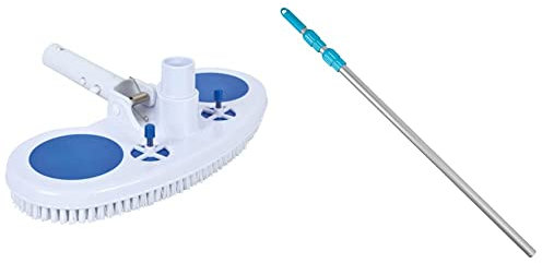 JILONG Vacuum Tête - Sol Aspirateur Brosse pour Nettoyage de Piscine avec Protection Vide pour Tube, Ø 28-30 mm & Intex Manche telescopique Aluminium 2m79