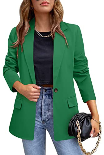 CRAZY GRID Womens Casual Blazer Long Sleeve Business Suit Jacket Open Front Button Work Office Blazer Jacket Fashion Dressy Ladies Blazer Green Size Large