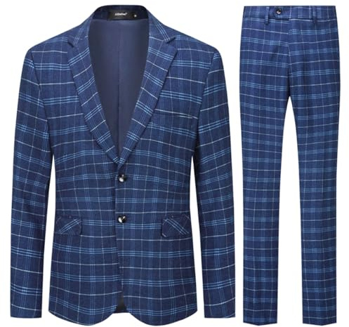 Allthemen Costume Homme 2 Pièces à Carreaux Casual Tuxedo Slim Fit Deux Boutons d'affaire Mariage