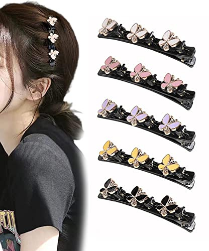 5er-Pack Kristallblumen-Haarspangen, Haarspangen, Glitzer-Kristallblumen-Haarspangen für Frauen, Strass-Haarspangen, Entenschnabel-Haarspangen, doppellagige Kinder-Haarspangen