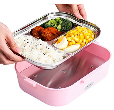 Scatola per il Pranzo Riscaldante Elettrica da 1L,Bento Box in Acciaio Inox,Contenitore per Alimenti Riscaldante Senza Riempimento D'Acqua con Coperchio Thermos,per Studenti ( Color : Pink , Size : 22