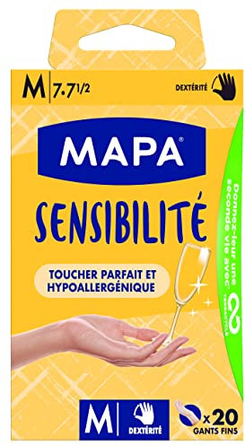 Mapa - Sensibilità - Guanti in vinile senza polvere - Riciclabili con TerraCycle® - Ipoallergenici - 1 confezione da 20 guanti - Taglia M