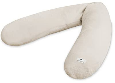 Julius Zöllner Musselin Stillkissen ca. 190 cm | Füllung 42 Liter EPS-Mikroperlen | Made in Germany | Bezug aus 100% Baumwollmusselin | Oeko-TEX® Standard 100 | Sand