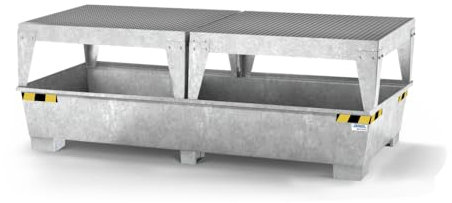 Auffangwanne pro-line aus Stahl für 2 IBC, verzinkt, 2 Abfüllböcke