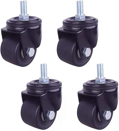 Schwerlastrolle, 4 Stück Schwerlast-Lenkrollen, Industriemöbelrollen aus Nylon, schwarz, mit Gewindeschaft M12 x 25 mm, Doppellager, verschleißfest, Tragfähigkeit max. 600 kg, for Trolley (2,5 Zoll, B
