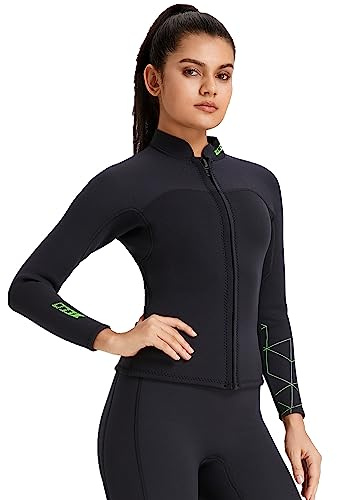 Top in neoprene da 3mm per donna - Cerniera frontale, giacca a maniche lunghe per immersioni subacquee, snorkeling, nuoto e surf(S, 3mm-Donna)