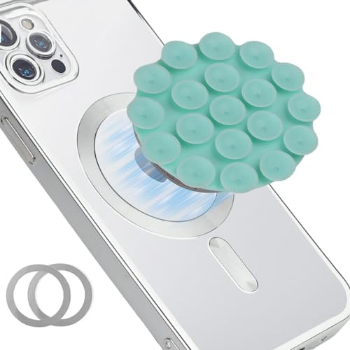 NTidea Silikon-Saugnapf-Handyhülle, magnetische Handyhalterung, Silikon-Zubehör für iPhone und Android, Spiegel-Dusch-Handyhalterung, Tiktok-Videos und Selfies, Blaugrün, Babyblau