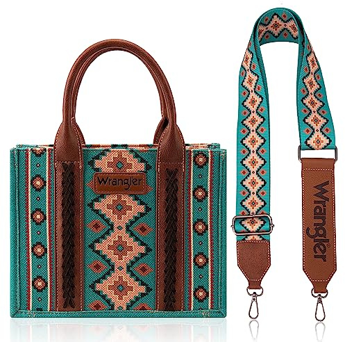 Wrangler Sac fourre-tout western pour femme Sac à main bohème aztèque, Angel Diamond Sangle de guitare Turquoise Taille M, Medium
