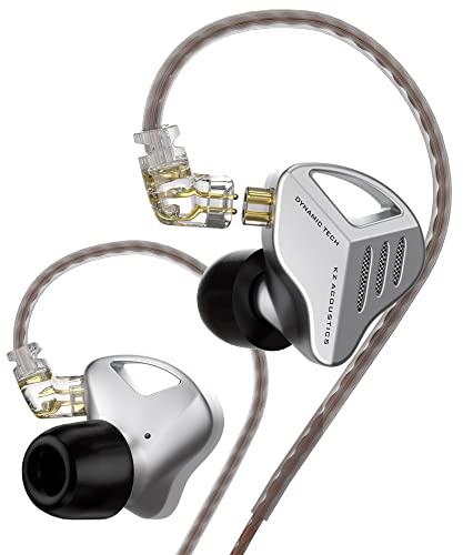 KZ ZVX HiFi In Ear Monitor Auricolari Dual Dynamic Driver Cuffie In-Ear con cavo piatto OFC staccabile 2PIN 0,75 mm per audiofili, PC, MP3, MP4(con microfono, argento)
