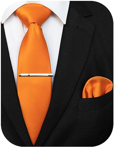 JEMYGINS Herren Krawatte mit Matte Oberfläche inklusive Einstecktuch und Krawattenklammer Set