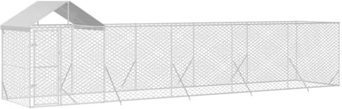 vidaXL Hundgård med tak silver10x2x2,5 m galvaniserat stål, hundbur, hundinhägnad, lekhage för hundar, hundburar, djurinhägnad, lekhagar för hundar