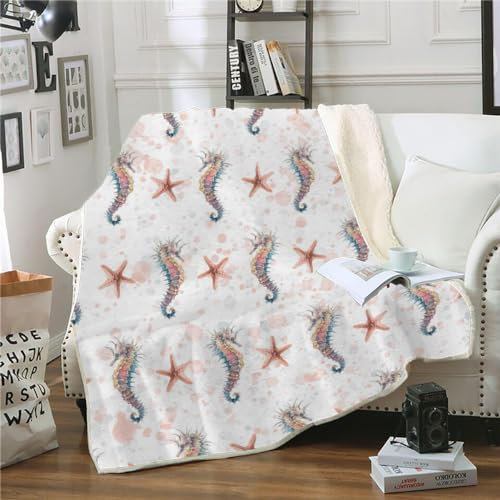 XPINGO Seestern Kuscheldecke Sherpa Decke 150x200 cm Mikrofaser Super Weich und Warme Winter Blanket 3D Maritim Seestern Wohndecke Kinder Fleecedecke Flauschige Sofadecke für Sofaüberwurf Tagesdecke