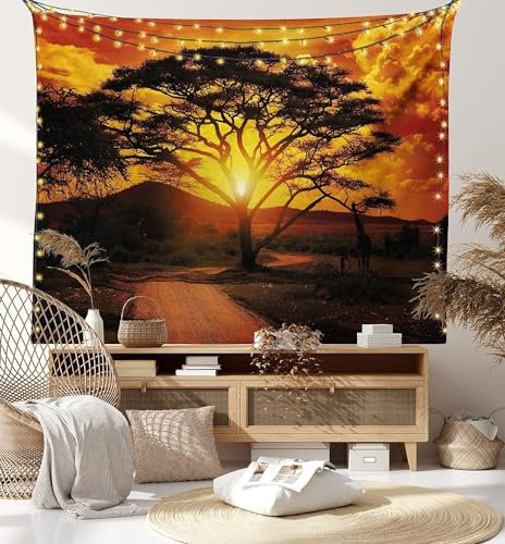 Sxakswol Wandteppich Groß Afrika Wandteppich 240x220 Wandbehang Landschaft, Tapisserie 3D Wandtuch Aesthetic Wandteppiche für Wohnzimmer Schlafzimmer Wohnheim Wanddeko B4799
