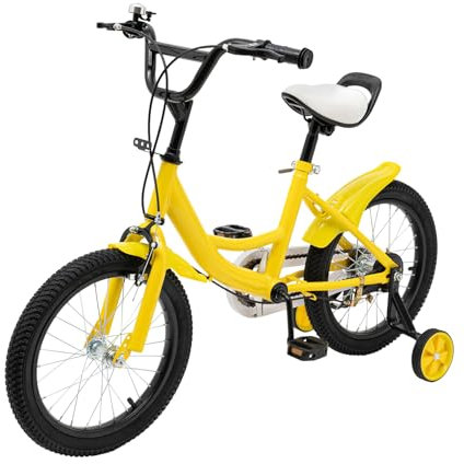 NaMaSyo 16 Zoll Kinderfahrrad mit Stützrädern Fahrrad Jungen Mädchen Kinder Fahrrad für ab 5-8 Jahre Fahrräder Kinderrad Ausbildungsfahrzeuge Höhe Einstellen (Gelb)
