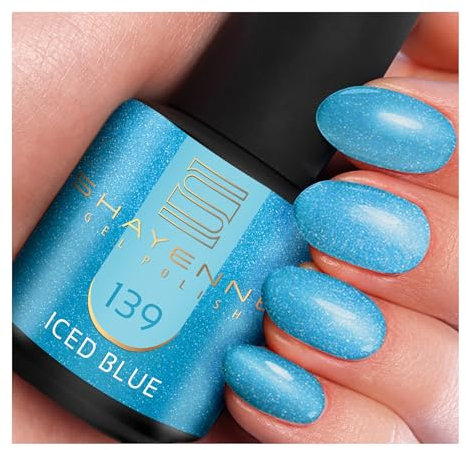 SHAYENNE UV Gel Nagellack - 139 Iced Blue Blau mit Schimmer 15 ml - Langanhaltend, Kratzfest & Hochglänzend - Profi-Qualität - LED kompatibel - Perfekt für Zuhause & Studio - Made in Germany