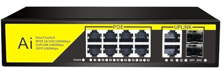 VLALAMNO Commutateur POE 52V, commutateur Ethernet 100Mbps/1000Mbps, 6/12 Ports, réseau Ethernet 802.3 AF/at (Color : Black-12port)