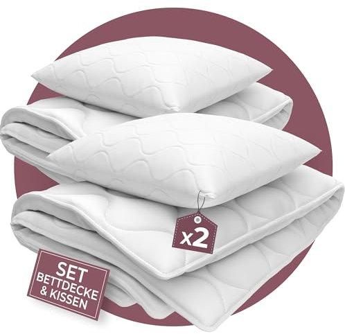 EVAN BROWNS® Bettenset 135x200 4teilig - Made in EU - Bettdecke 135x200 Set mit Kissen atmungsaktiv und pflegeleicht- 2X Kopfkissen und 2X Bettdecke - ÖKO-TEX