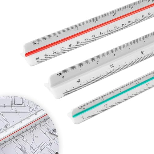 WJUAN Sreikantmaßstab 3 Stück, Präzision 15 CM, 30 CM Maßstab Lineal, 1:20、1:25、1:50、1:75、1:100、1:125、1:200、1:250、1:300、1:400 ，1:500, Maßstab Lineal Dreikant Ldeal für Architekten, Zeichner
