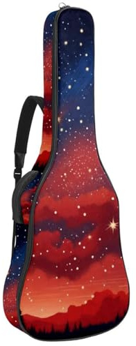 Universale Akustikgitarrentasche, wasserdichte Gigbag mit mehreren Taschen und Schutzschicht, passend für 40/41/42 Zoll Gitarren, Roter Sternenhimmel, mehrfarbig, 42.9x16.9x4.7 in, Gitarrentasche