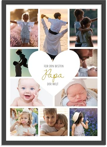 OWLBOOK® Personalisierte Foto Geschenke für Papa - Foto Collage mit 10 Fotos - Papa Geschenk als Geburtstagsgeschenk Vatertagsgeschenke | Bild A4/A3 optional mit Rahmen
