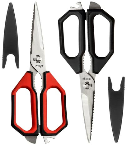 LIVINGO Heavy Duty Kitchen Scissors Set - Sharp Stainless Steel Shears for Food, Meat, Chicken, Cooking, Fish, Vegetables, Professional Chef Household Utility, Bottle Opener, BBQ 2-Pack
