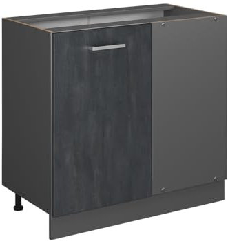 Vicco Eckunterschrank R-Line, Küchen Eckschrank, Schwarz Beton/Anthrazit, 86 cm AP Eiche