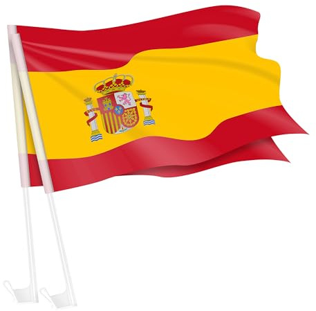 Piersando Autofahne Set 2 Stück Auto Fahne Fussball EM WM 2026 Länderflagge Fanartikel Land Flagge Autoset Eishockey Handball Basketball Spanien