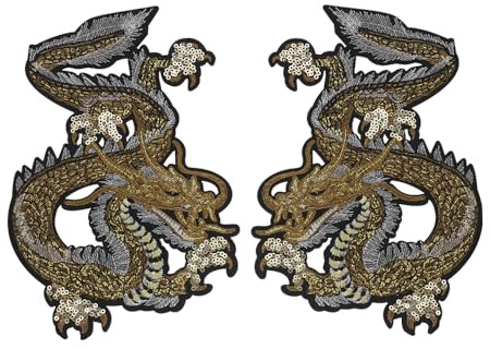 Bestickter Aufnäher zum Aufbügeln, Motiv: Drache, Mythologie, Emblem, Kleidung, Stoffe, Stickerei, Drache, Applikation, 1 Paar