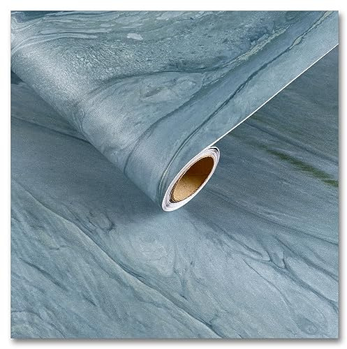 CRE8TIVE Matt Blau Marmor Folie 60cm x 300cm Tapete Selbstklebend Klebefolie Marmoroptik Türkisblau für Möbel, Arbeitsplatte, Badezimmer, Schrank und Küche