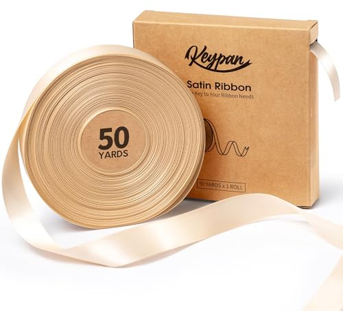 Keypan Licht Champagner Satinband 22mm x 45,7m Doppelseitiges Geschenkband & Schleifenband für Blumenstrauß Geschenk Wrapping Party Dekoration Hochzeit Einladung DIY Craft