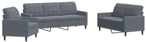 Willood 3 Sitzer + 2 Sitzer Sofa + Sessel Sofagarnitur mit Kissen Dunkelgrau Samt