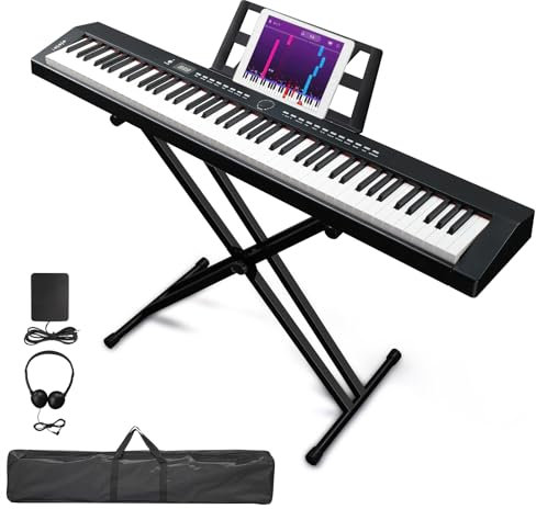 LALAHO 88 Key Piano Keyboard Semi-Weighted Electric Piano, Portable Keyboard with Stable Piano Stand, Portable Carry Bag, 2 Headphone Jacks, Bluetooth, MIDI, 200 Rhythms and 200 Tones